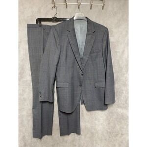 Botany 500 Suit Men 44XL Blue Beige Plaid Winter Flannel Wool 38X35 Pants Luxury